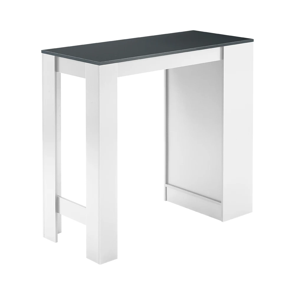 White Wooden Bar Table with Open Shelves,Grey Table Top