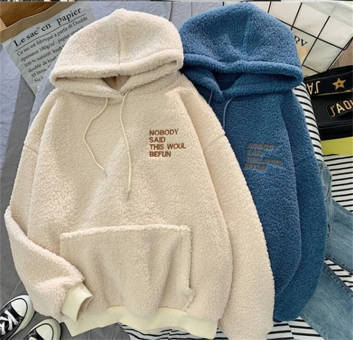 Outono inverno moda moletom com capuz feminino coreano solto sólido carta topos manga longa roupa quente com capuz senhora casual rua