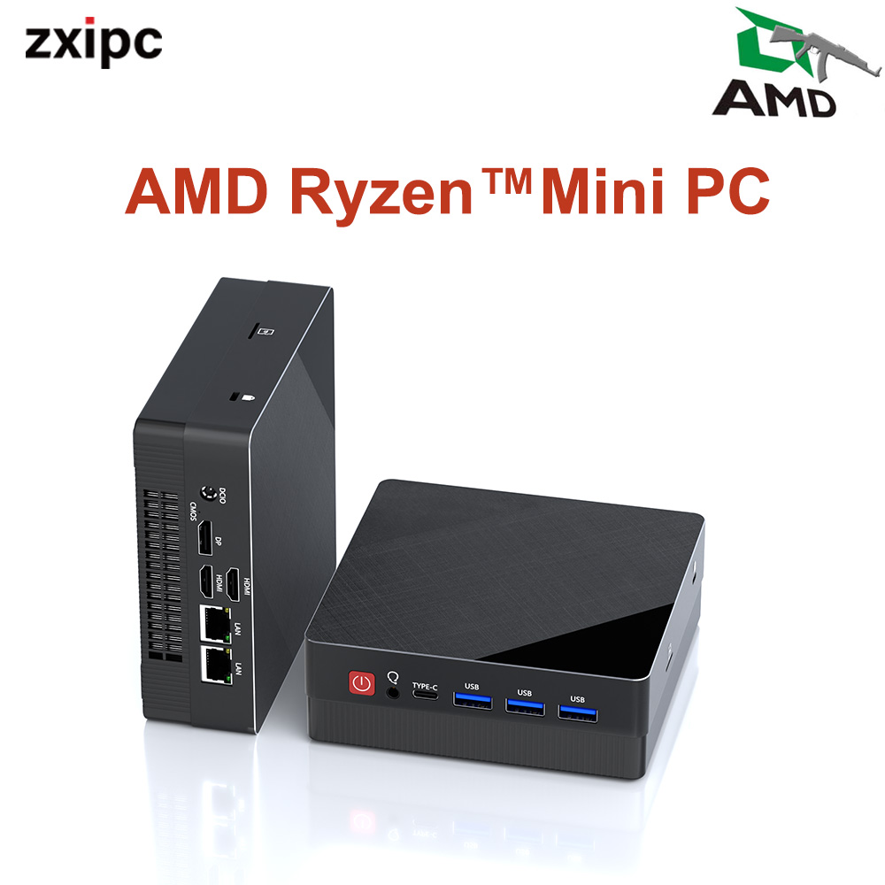 ZXIPC AMD Ryzen7 4800H 5800U Ryzen5 4300U 5500U 7530U Mini PC de bolsillo para juegos Dual LAN NUC Oficina DDR4 NVMe cuatro pantallas