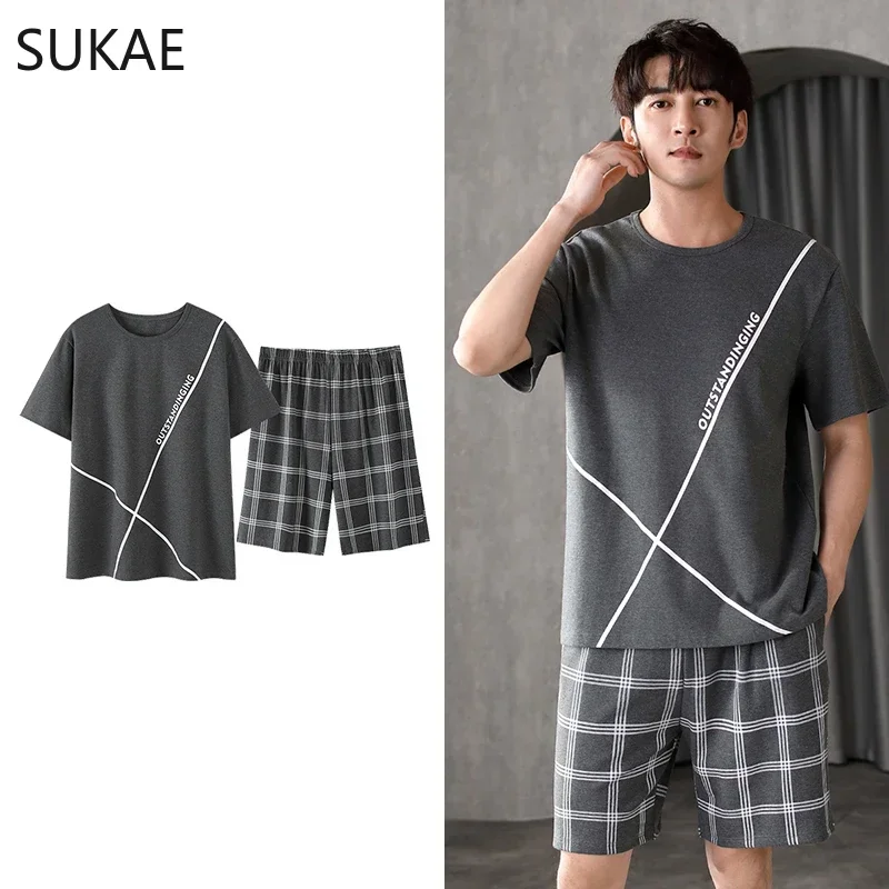 ビッグサイズ 4XL 夏ショーツ若い男性のための綿パジャマラグランレジャーパジャマ少年ファッション部屋着パジャマティーンエイジャーのため