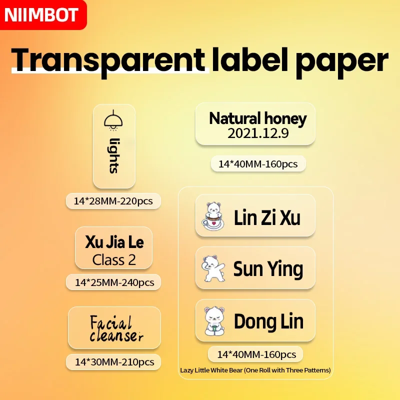 Niimbot D110/D11/D101/H1 โปร่งใสป้ายกระดาษเครื่องเขียนชื่อสติกเกอร์สติกเกอร์กันน้ําการ์ตูนถ้วยน้ําป้ายเครื่อง Prin