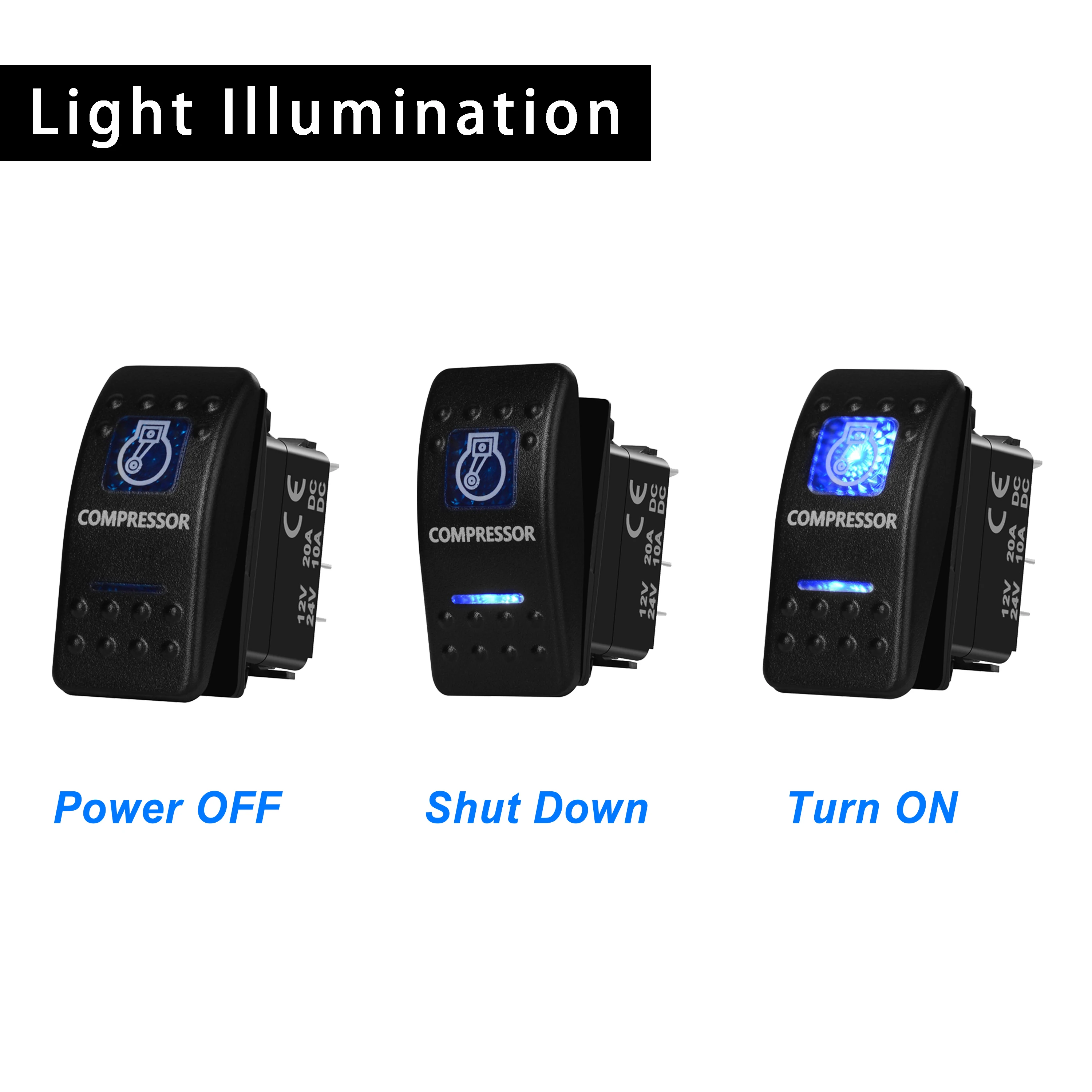 Botón de interruptor basculante Led azul, 5 pines y 7 pines, encendido y apagado para coche, barco marino, estilo NARVA ARB, piezas de luces interiores, accesorios para Camper