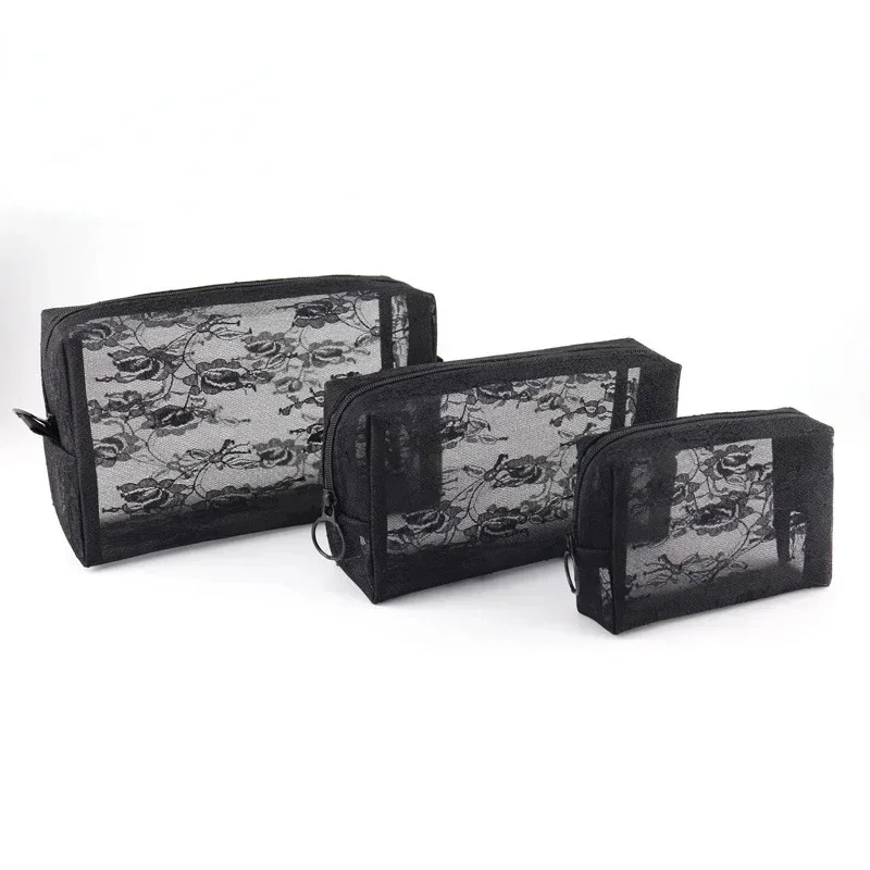 1PCS Mesh Clear Cosmetic Bags Small Large Black Makeup Bag Lace Flower  Travel Toiletry Organizer Case Lipstick Storage Pouch