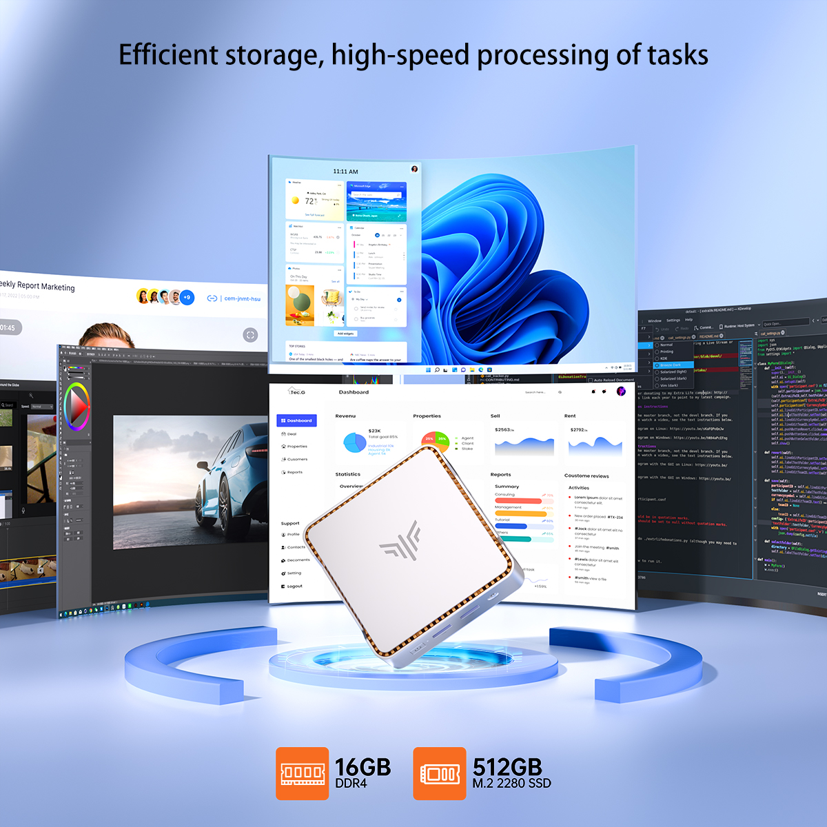 ACEMAGIC E2 Mini-PC 16 GB RAM 512 GB M.2 SSD 12th Alder Lake N97 Micro-PC 2,5'' SSD Gigabit Ethernet 4K UHD WiFi 5 BT4.2