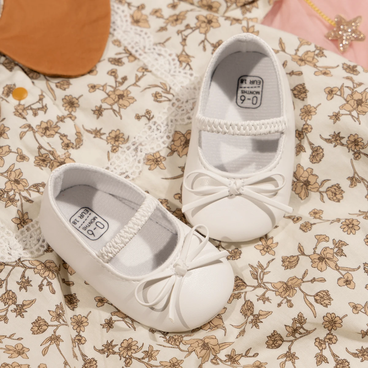 Zapatos de princesa para niña recién nacida, zapatos de frijol de fondo plano con pajarita, zapatos informales suaves con moño poco profundo, 0 a 18M