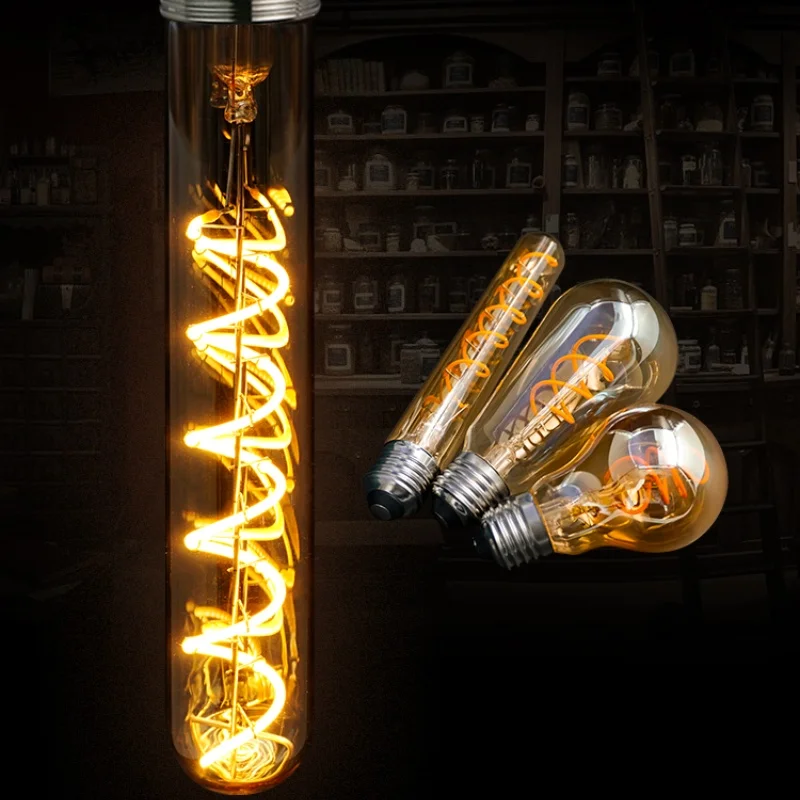 E14 E27 Spiral Light G80 G95 G125 LED Filament Bulb 220V 4W 2200K Retro Vintage Lamps Decorative Lighting Dimmable Edison Lamp