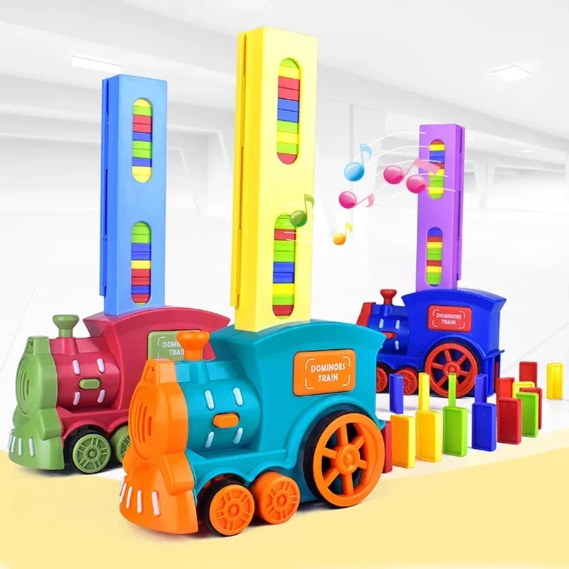 Kit de blocos de tijolos para carro elétrico, trem dominó de colocação automática, jogo criativo, inteligência, brinquedo educacional diy, presente de aniversário para crianças