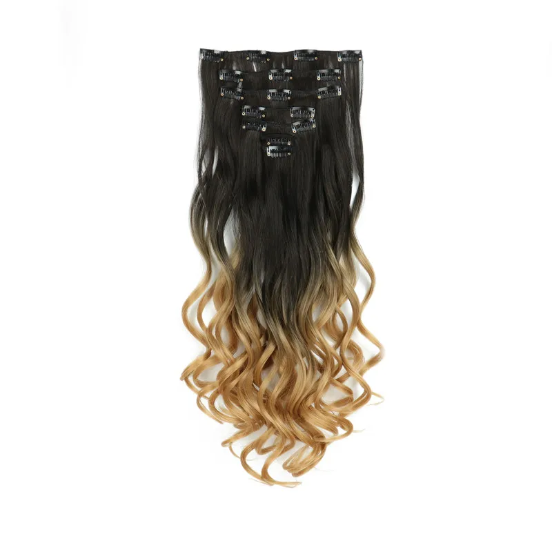 LINWAN Tóc 22Inch Ombre Tóc Xoăn Dài Tóc 16 Kẹp Cao Tempreture Tổng Hợp Bộ Tóc Giả Kẹp Trong Tóc