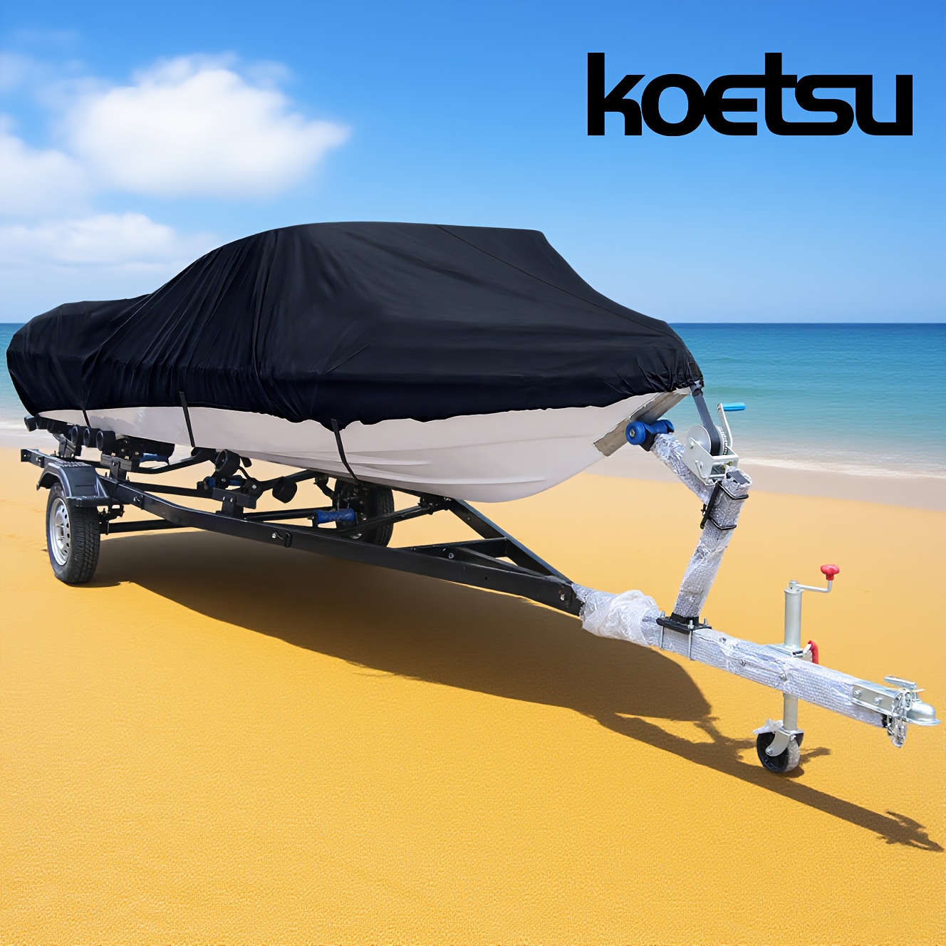 KOETSU 1-delig, vijf maten beschikbaar, ronde zwarte 420D nylon stofdichte hoes voor scheepsjachtboot met aanscherpingfunctie