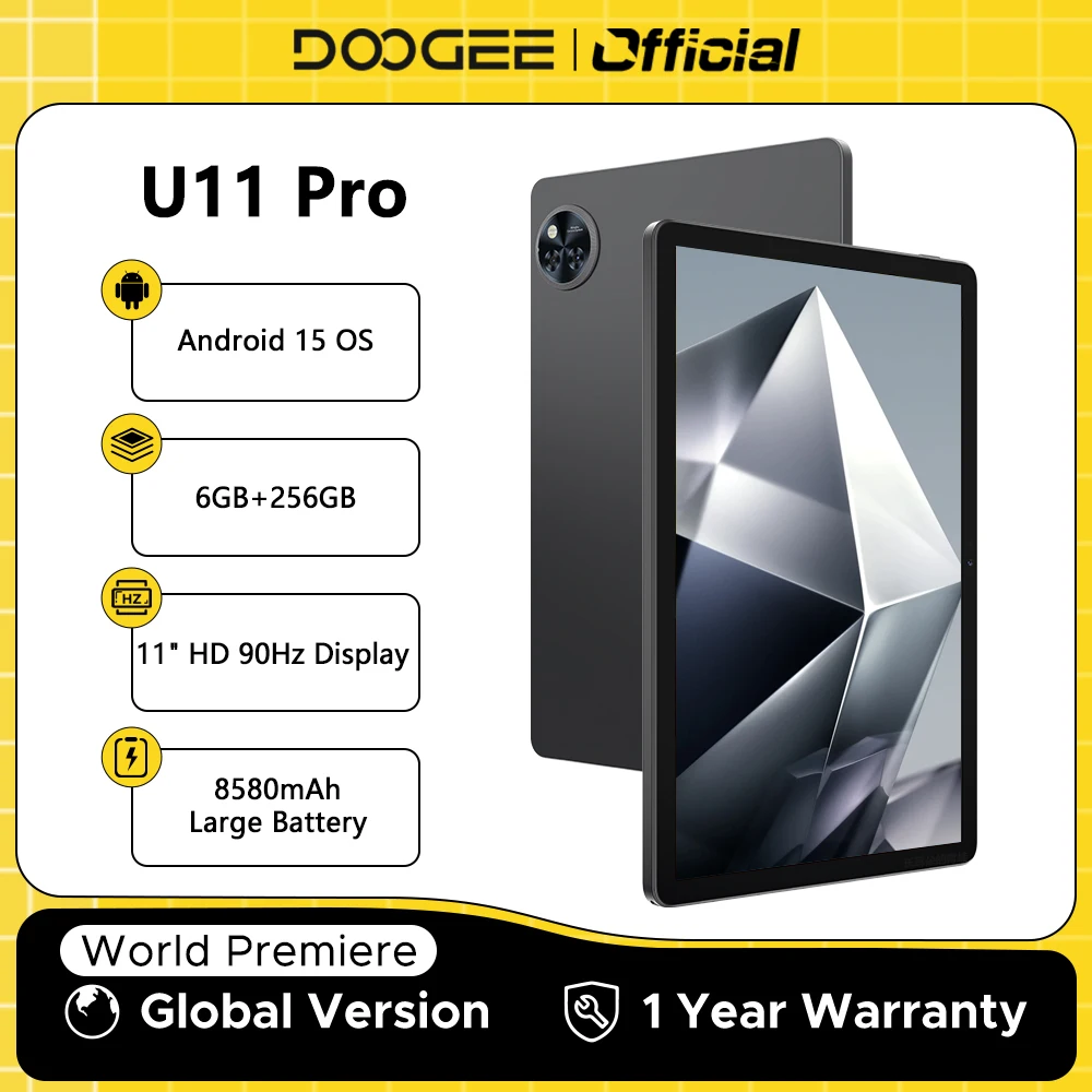 Versão global doogee u11 pro android 15 tablet 30gb(6 + 24) 256gb 11 "hd 90hz display 8580mah bateria unisoc t7200 widevine l1