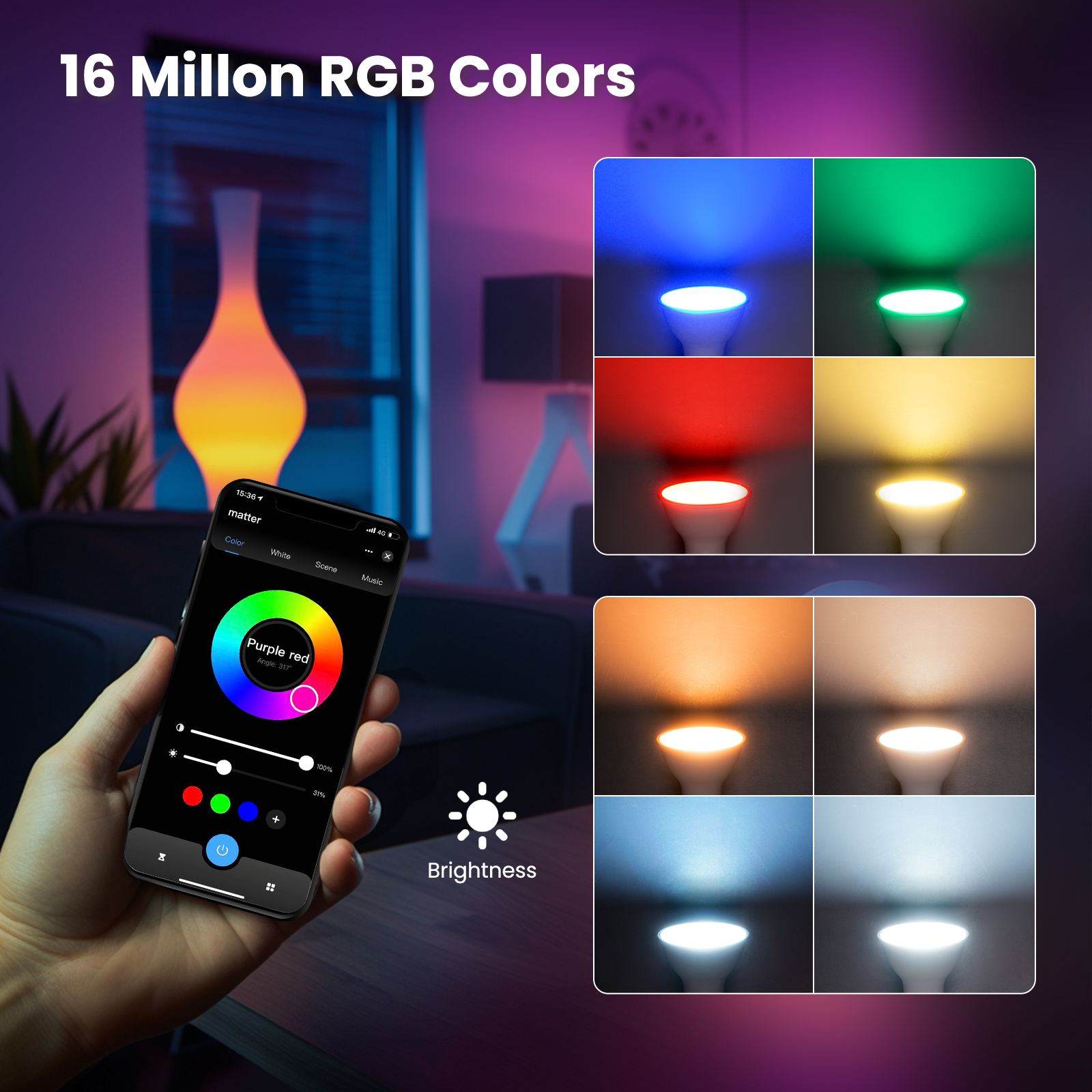 MOES Matter WiFi GU10 E27 Smart Bulb Dimmable Led Light 16 Million RGB C+W Colors Candle Lamp Voice Control Alexa Google Home