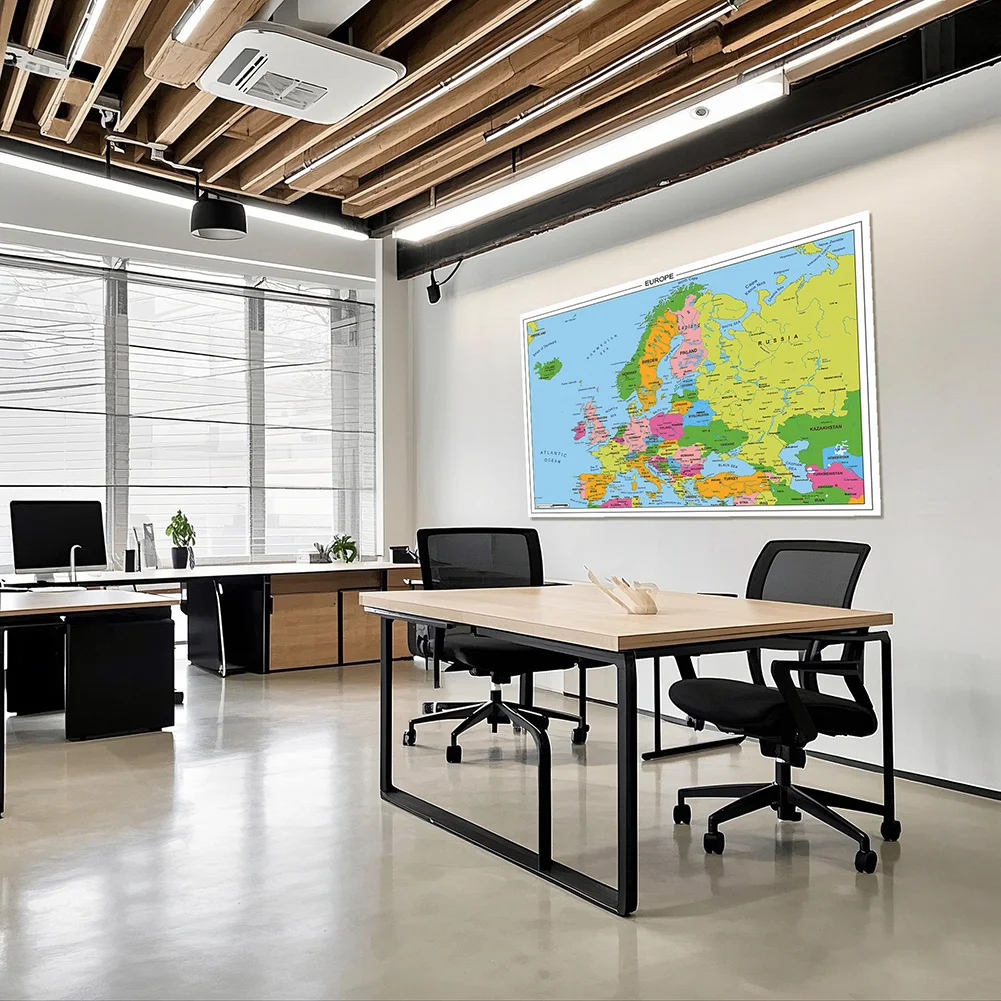 Mapa de pared europeo, póster grande de 225x150cm en inglés, tela de vinilo no tejida, pintura, suministros de oficina, decoración del hogar sin marco