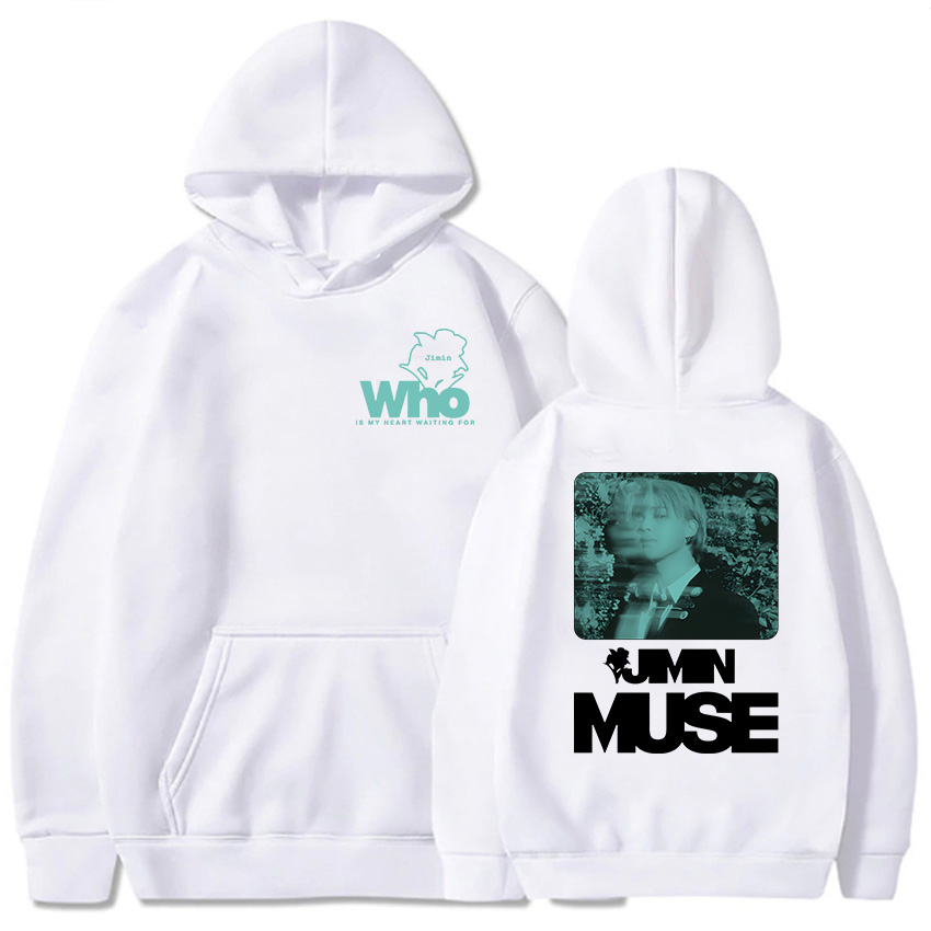 Jimin Muse Who Is My Heart Waiting for Hoodies Koreanische Bandmitglied Grafik Sweatshirts Winter Langarm Pullover Streetwear
