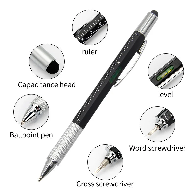 7 In1 Tiết Cầm Tay Bút Bi Dụng Cụ Đa Chức Năng Đo Kỹ Thuật Thước Vít Stylus Màn Hình Cảm Ứng Mức Độ Tinh Thần