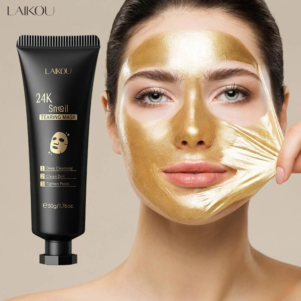Laikou descascar 24k ouro caracol máscara de colágeno reduzir cravos limpeza profunda óleo-controle encolher poros hidratante suave pele do rosto