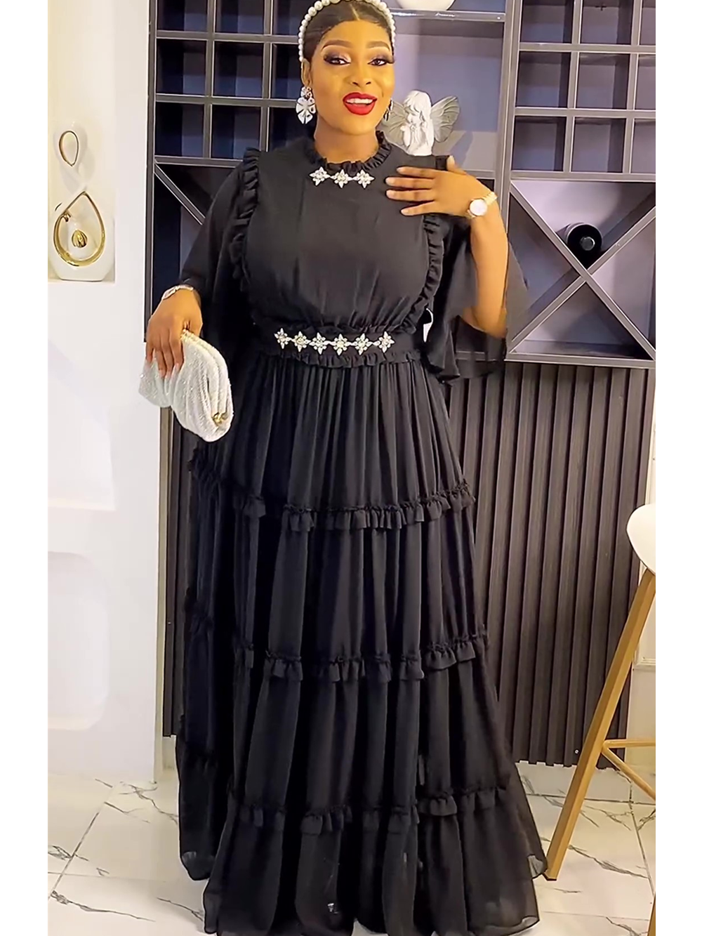 Plus Size Afrykańskie sukienki imprezowe dla kobiet 2024 Nowa letnia moda Szyfonowa suknia wieczorowa Elegancka muzułmańska długa sukienka Maxi z indyka