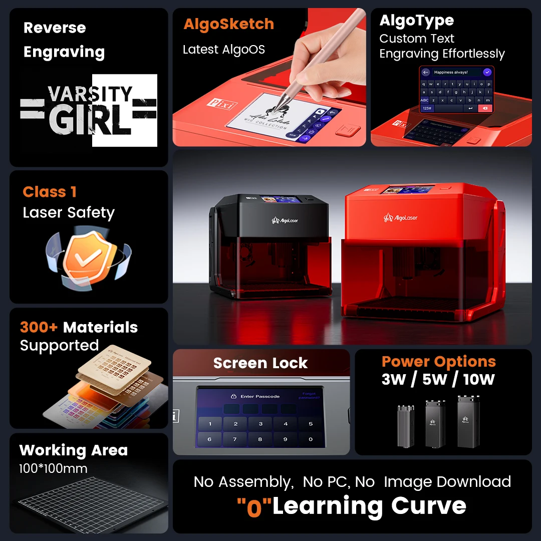 Algolaser Pixi Smart Simple Safe Class 1 Laser Engraver CutterCNC Router Desktop Protable Woodworker Engraving Machine DIY Tools