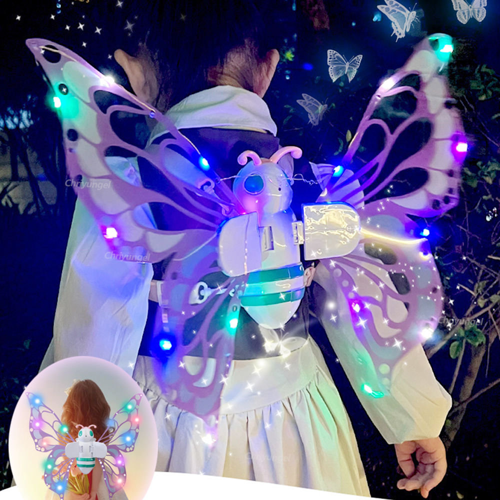 Elektryczne skrzydła motyla Ruchome skrzydło elfa ze światłem Skrzydła wróżki dla dzieci Urodziny Boże Narodzenie Cosplay Dress Up Angel Girls Toy