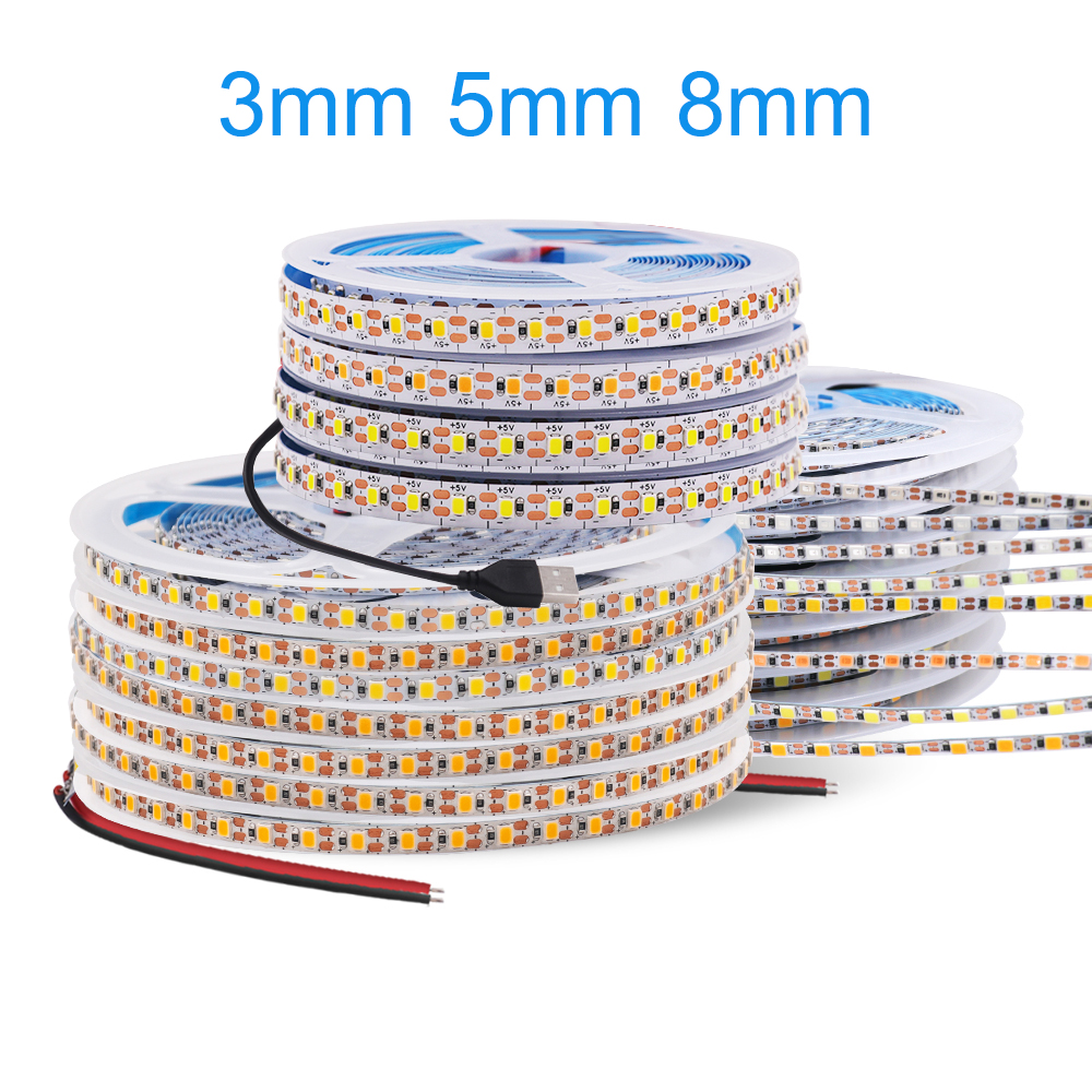 3MM 5MM 8MM Width DC 5V LED Strip 2835 120LEDs/m 1 LED Per Cut Flexible Tape IP20 Not Waterproof Warm Natural Cool White 1M-5M