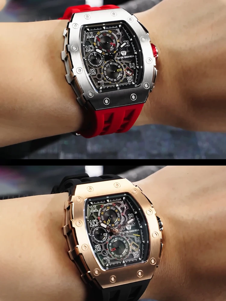 TSAR BOMBA Reloj para hombre marca de lujo diseño Tonneau reloj resistente al agua reloj de pulsera de acero inoxidable reloj rectangular de moda para hombre