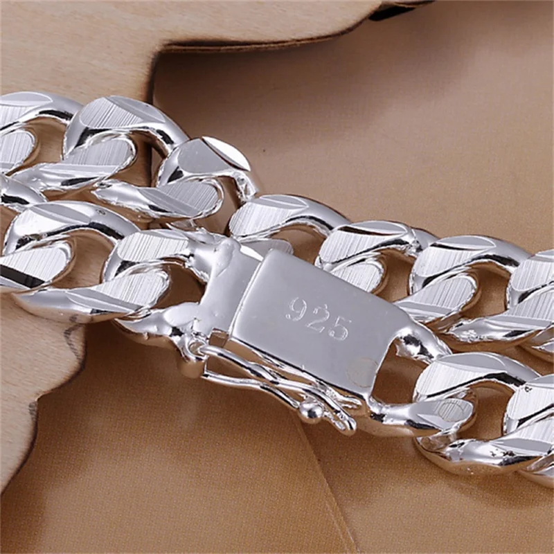 ใหม่ High-end Women's Mens Fine Silver สร้อยข้อมือแฟชั่นเครื่องประดับของขวัญผู้ชาย 10 มม.อัญมณีที่สวยงาม
