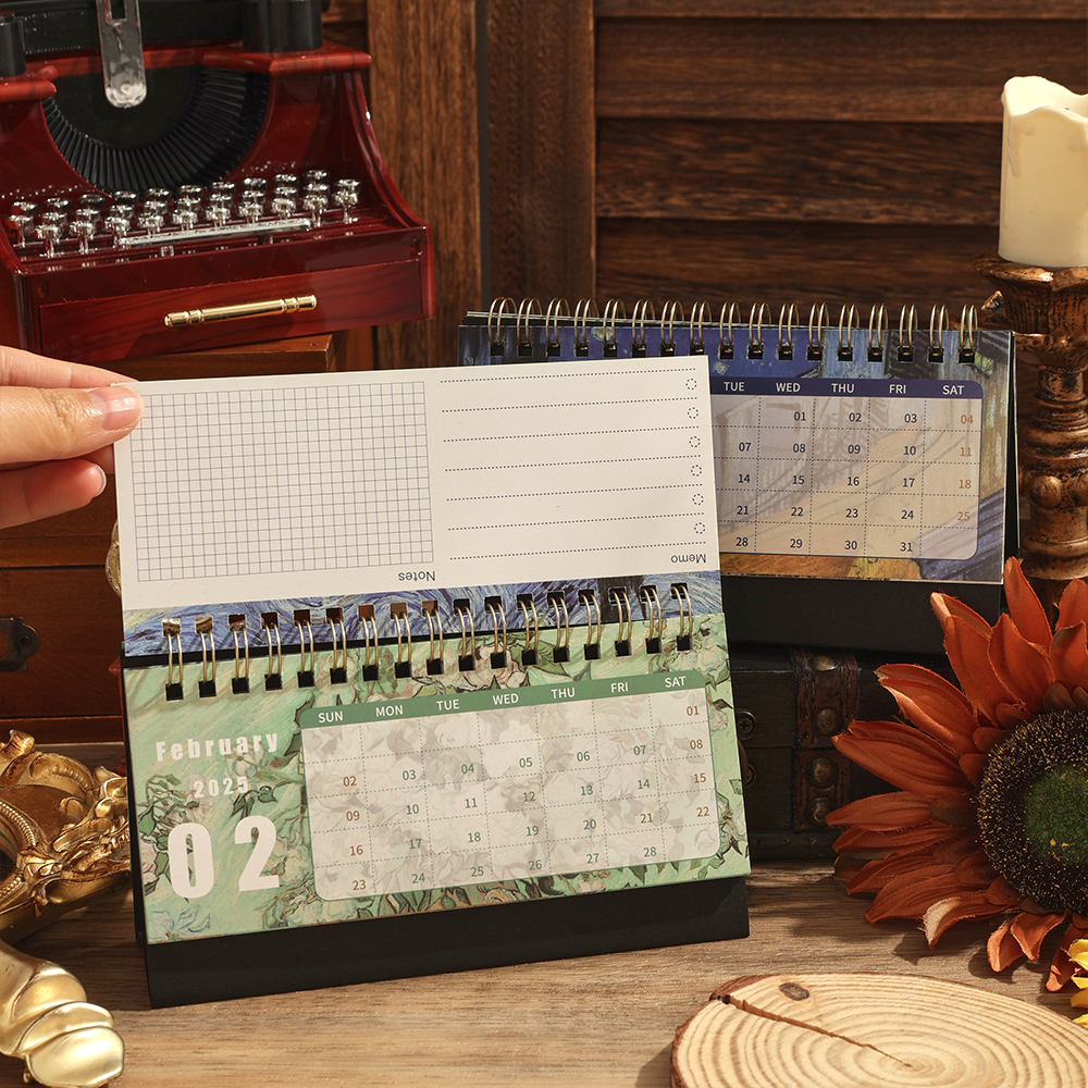 1 pc 2025 Vintage Painting Coil Desk Calendar With Memo Notes Tabletop Flip Schedule Monthly Calendar For Home Office School