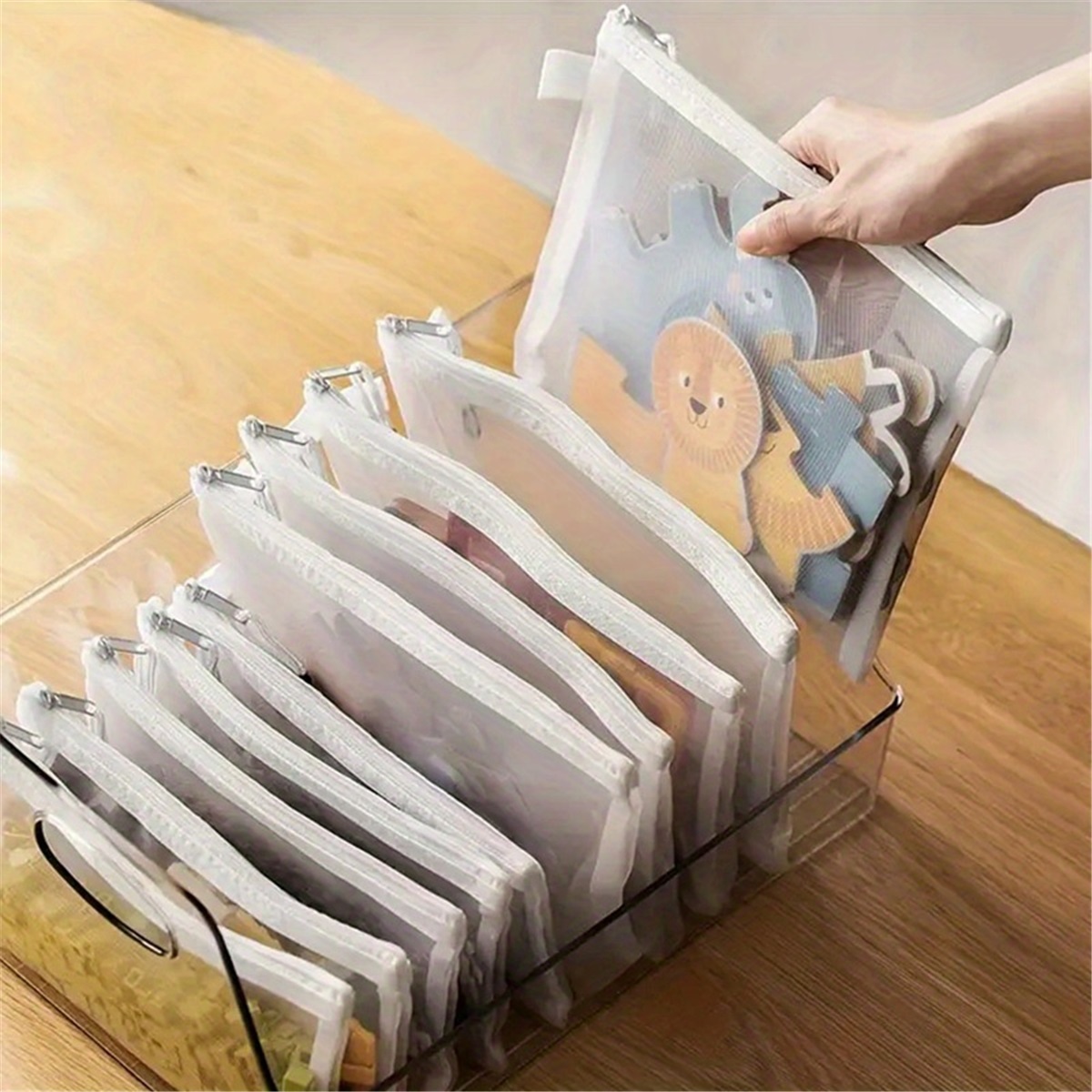 Sacos de malha com zíper, 8 peças, 3 tamanhos, sacos de malha com zíper, sacos de viagem transparentes impermeáveis, sacos de documentos de material de escritório com zíper