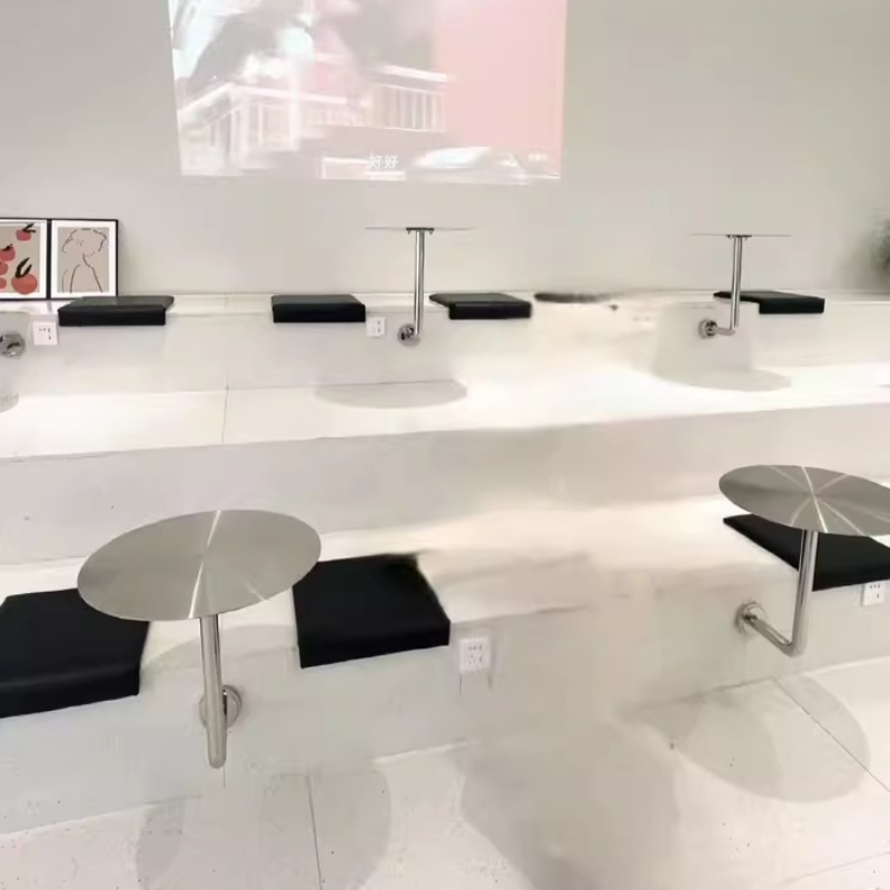 Table de bistro murale en acier inoxydable, sièges de stand de coin petit déjeuner moderne, bureau mural de café minimaliste pour la maison et le café