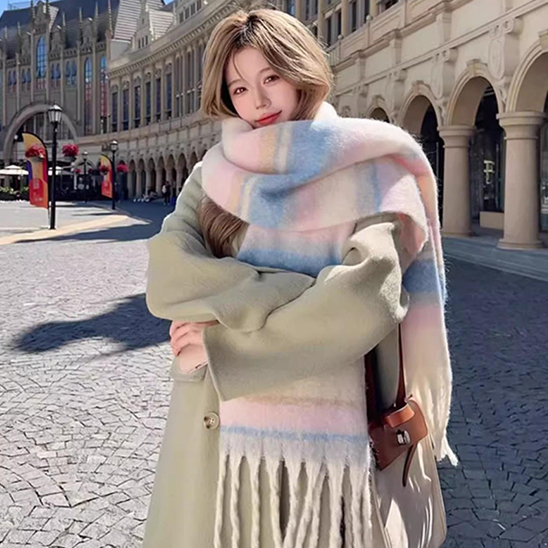 2024 Winter Imitatie Kasjmier Sjaal Voor Vrouwen Maillard High-End Koreaanse Stijl Warme Retro Mode Veelzijdige Dikke Sjaal
