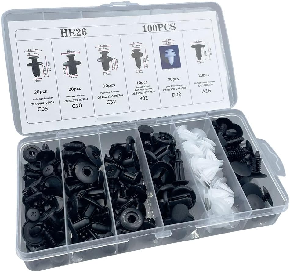 50/100PCS Plastic Car Body Trim Clips Universal Car Bumper Clips Rivets Fasteners Push Retainer Kit with Storage Box