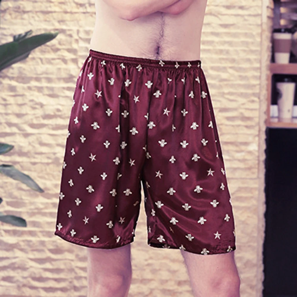 Pantalones para dormir para hombre, pijamas de satén de seda, pantalones cortos informales para dormir, pantalones cortos con diseño estampado, pantalones para dormir para hombre, pantalones cortos sueltos suaves para dormir para hombre