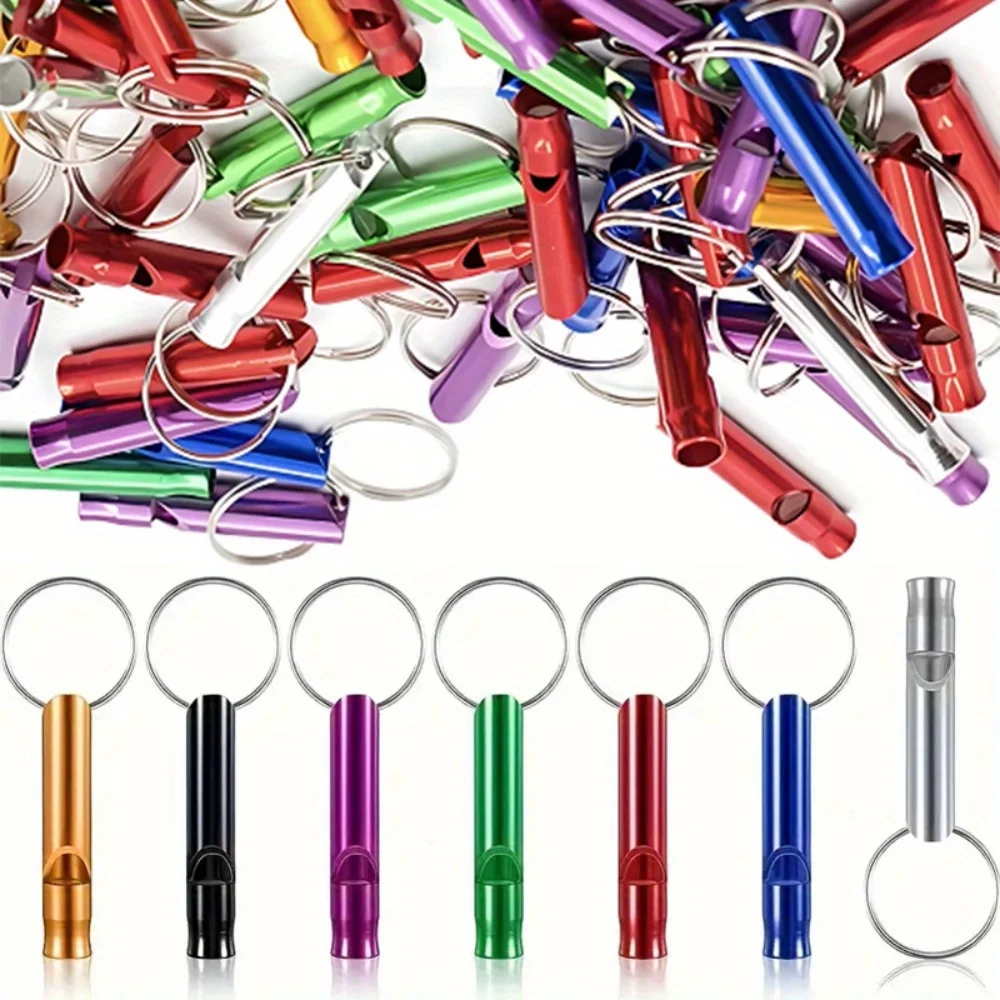 Porte-clés sifflet d'urgence en aluminium portable, porte-clés fort, sports de plein air, camping, randonnée, bateau, pêche, 50 pièces, 100 pièces