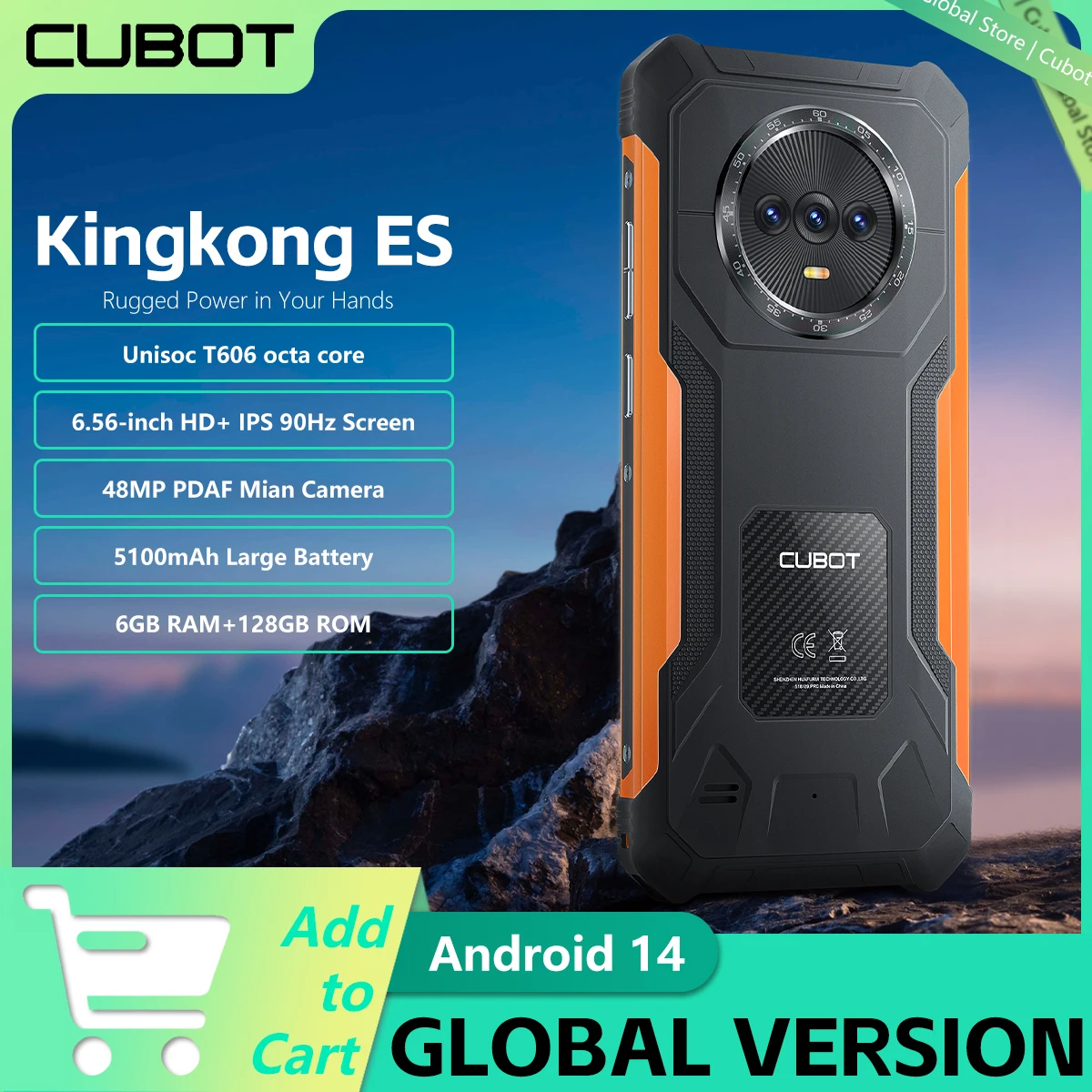 Cubot KingKong ES, smartphone robusto ultrafino, Octa-Core, 16 GB de RAM (6 GB + 10 GB),