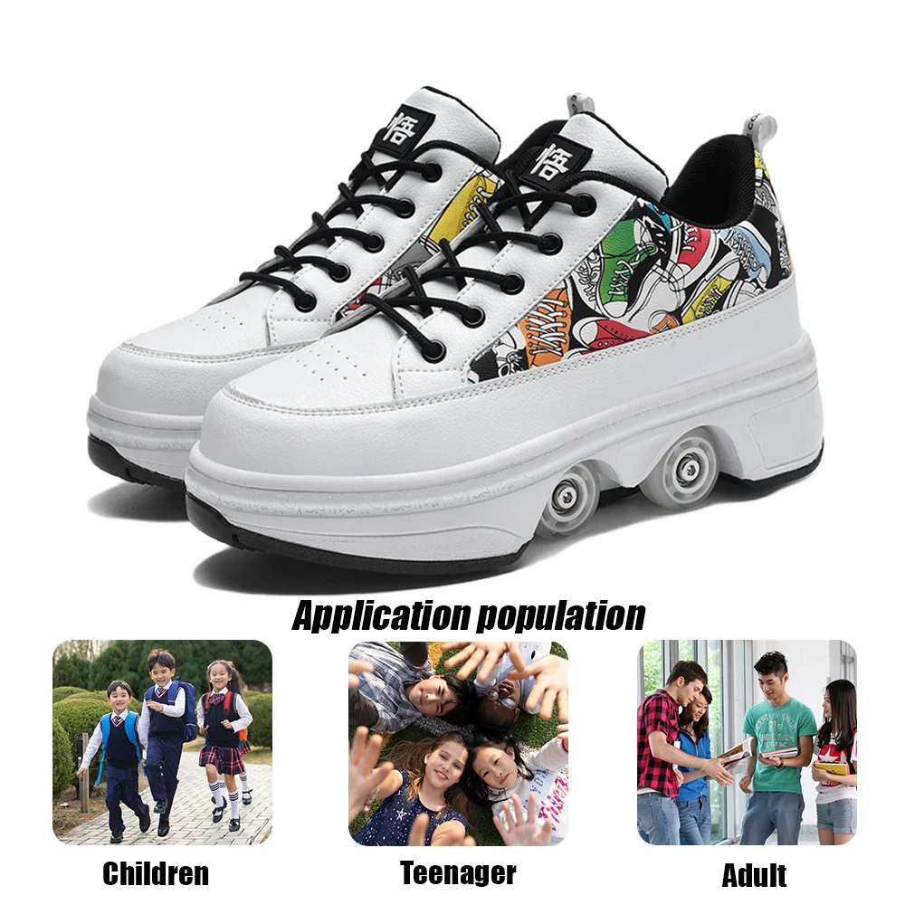 Patins à roulettes d'extérieur à la mode pour garçons et adultes, chaussures à roulettes transformées à 4 roues, baskets décontractées unisexes pour enfants et filles