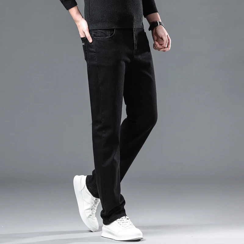 WTHINLEE Winter Mannen Zwarte Rechte Stretch Denim Dik Fluwelen Broek Warme Jeans Casual Fleece Lijn Broek Mannelijke Plus Size