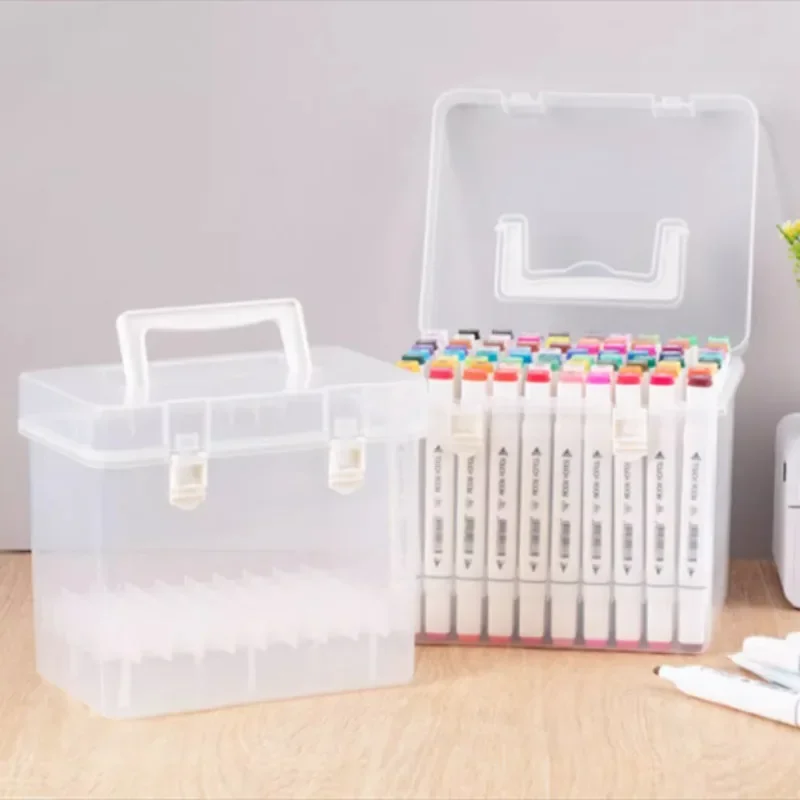 48/60/80/120 Color Portable Markers Storage Box Art Student Watercolor Drawing Pen Storage Bucket School Stationery Supplies