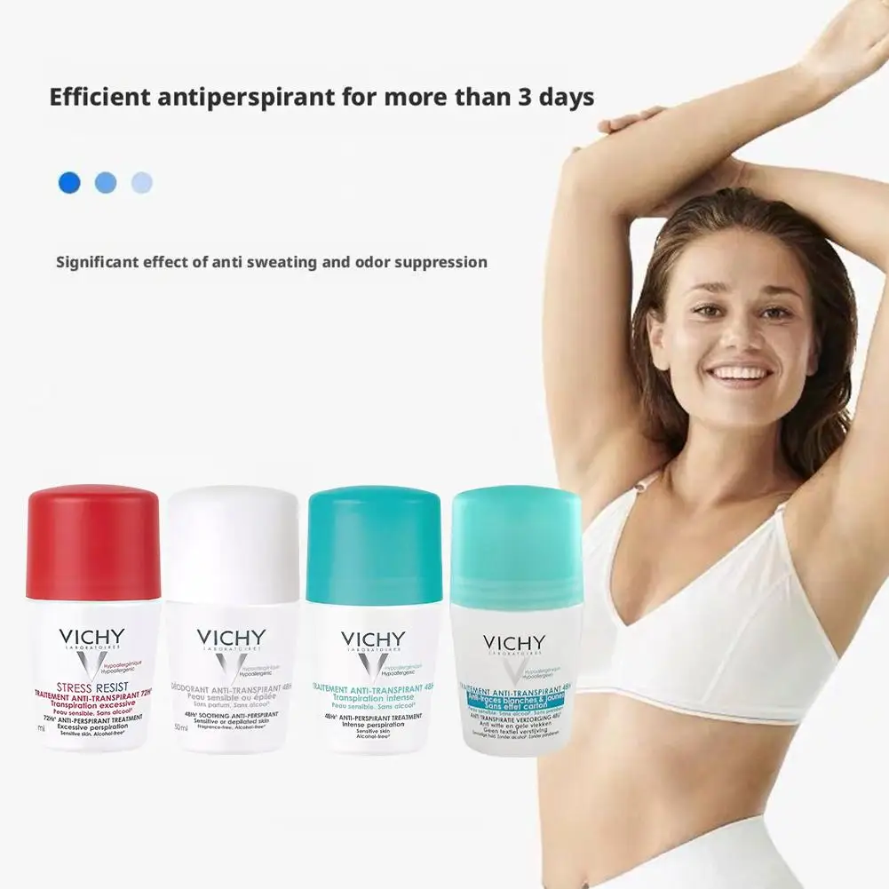 VICHY 50ml Underarm Roll On Ball Comfortable Sweatproof Deodorant Long-lasting Fresh Fragrance Odorless