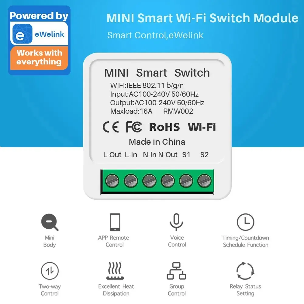 16a Ewelink Wifi Switch Mini Smart 2-Way Diy Switches Stroomonderbreker Timer Module Ondersteuning Alexa Google Home Alice Smartthings