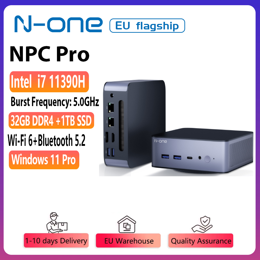 N-one Mini PC Pro Intel i7-11390H Bis zu 5,0 GHz Windows 11 Pro 32 GB DDR4 + 1 TB SSD Dual-Band WiFi 6 Unterstützung Gaming/Büro/Heim Grau