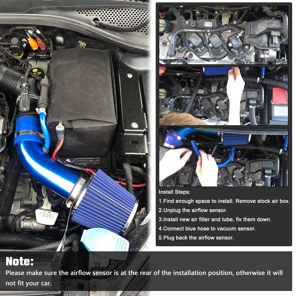 Lzone-filtro de ar universal de 3 "76mm e tubo de entrada de ar frio kit de tubo de indução turbo com cone de filtro de ar JR-AIT28 + imk14