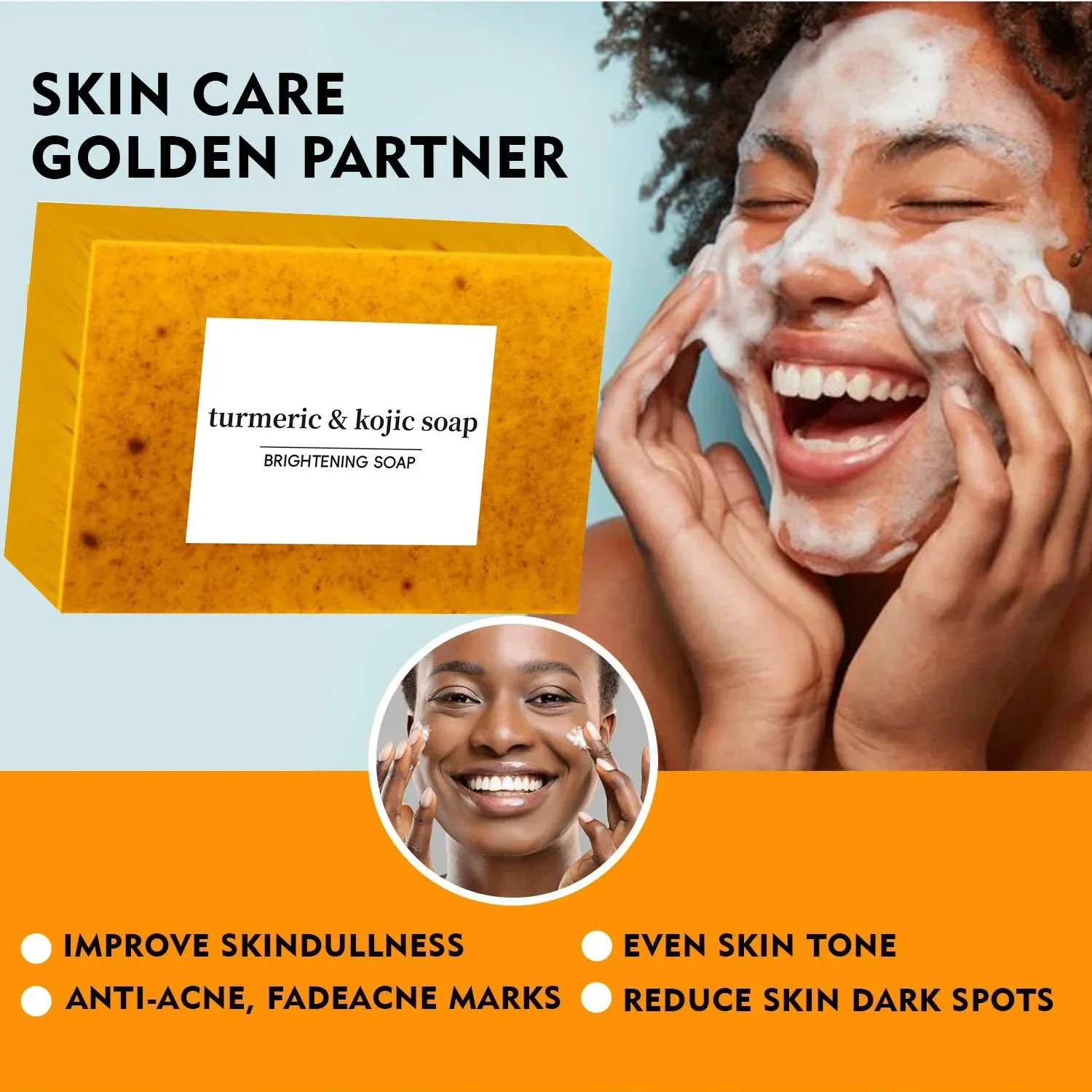Sabonete com brilho de ácido kójico de cúrcuma, remoção de manchas escuras, acne, mesmo tom de pele, pele suave, limpeza profunda, sabonete artesanal