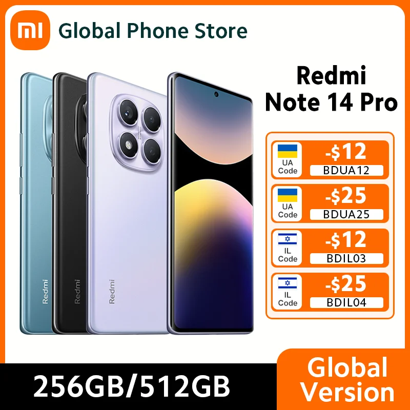 【Brand+】Xiaomi Redmi Note 14 Pro Smartphone 200MP AI Camera Helio G100-Ultra 6.67" 120Hz AMOLED Display 5500mAh Battery