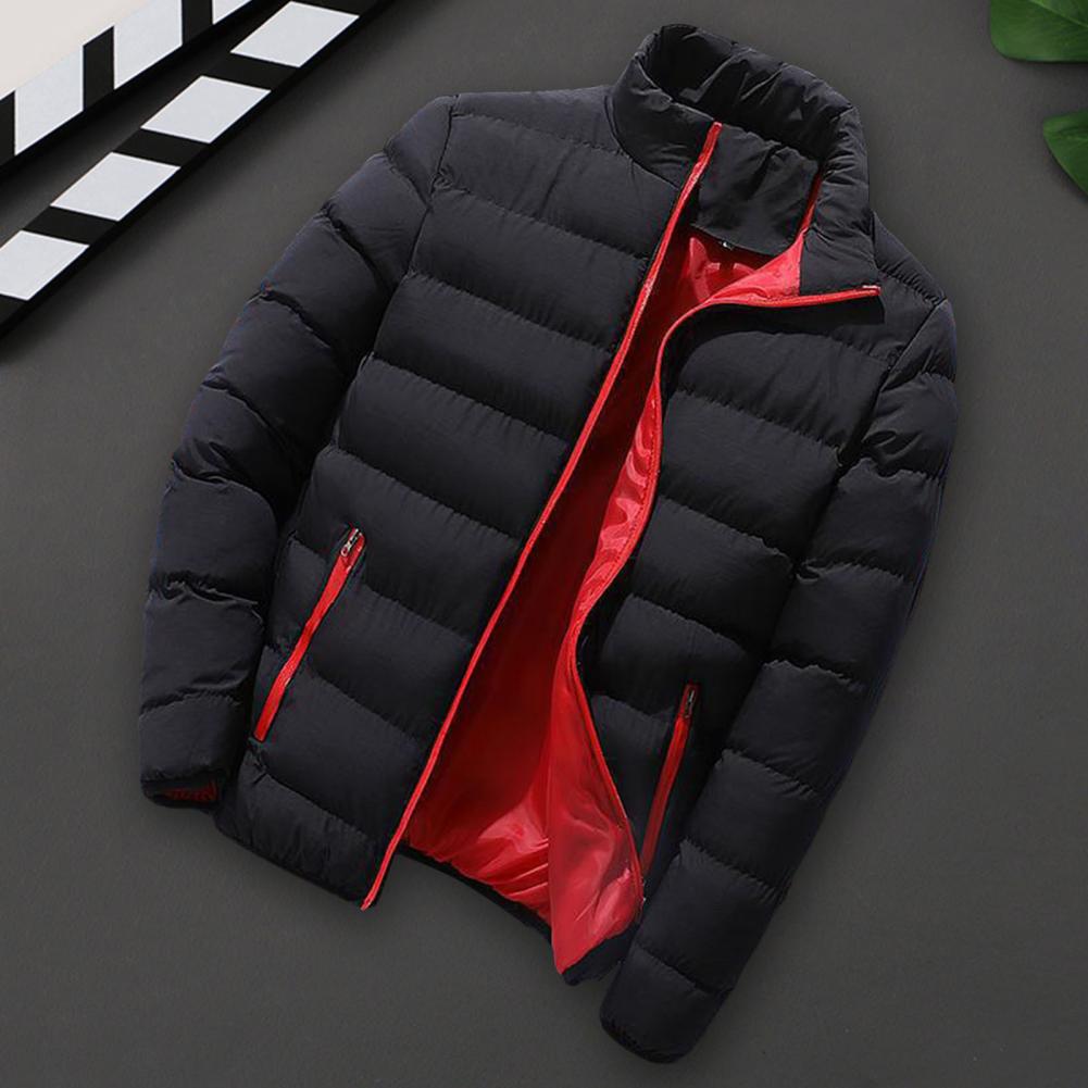 Chaqueta gruesa con cuello levantado, Abrigo acolchado de invierno para hombre, chaqueta cálida gruesa a prueba de viento con cuello levantado y cierre de cremallera, abrigo con cremallera completa