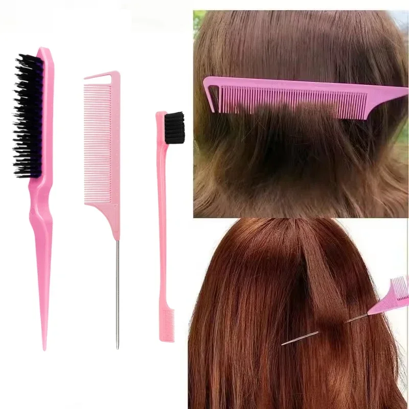 Set di pettini per styling da 3 pezzi pettine per stuzzicare pettine triplo per stuzzicare pettine per coda di topo strumento per spazzolare i bordi della coda dei capelli, speciale per parrucche di capelli veri