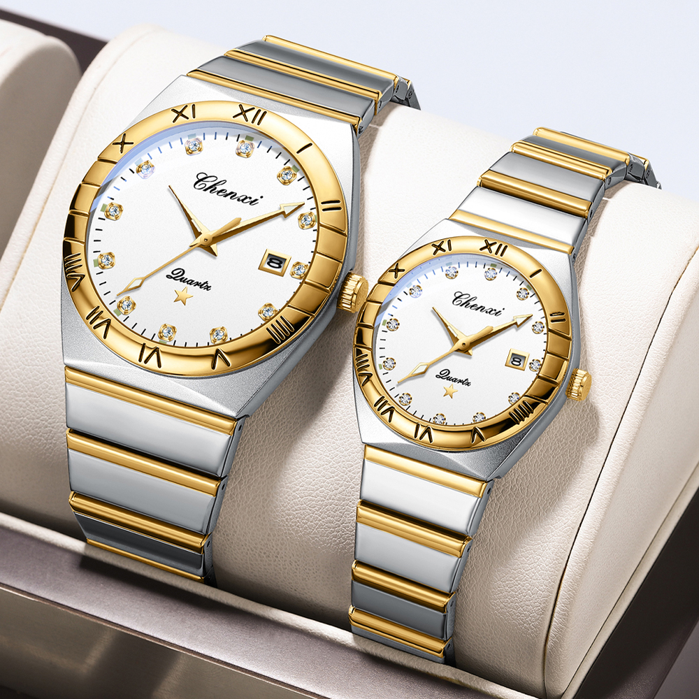 CHENXI-Relógio de pulso quartzo impermeável masculino, relógio de aço luminoso, moda de luxo, adequado para casais, amantes