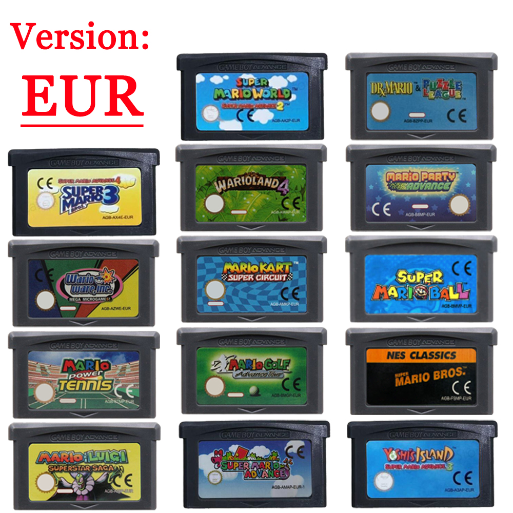 GBA เกม 32 บิตคอนโซลวิดีโอเกมการ์ด Mario Series Super Mario Advance Super Mario Bros Mario Kart สําหรับ GBA/SP/DS