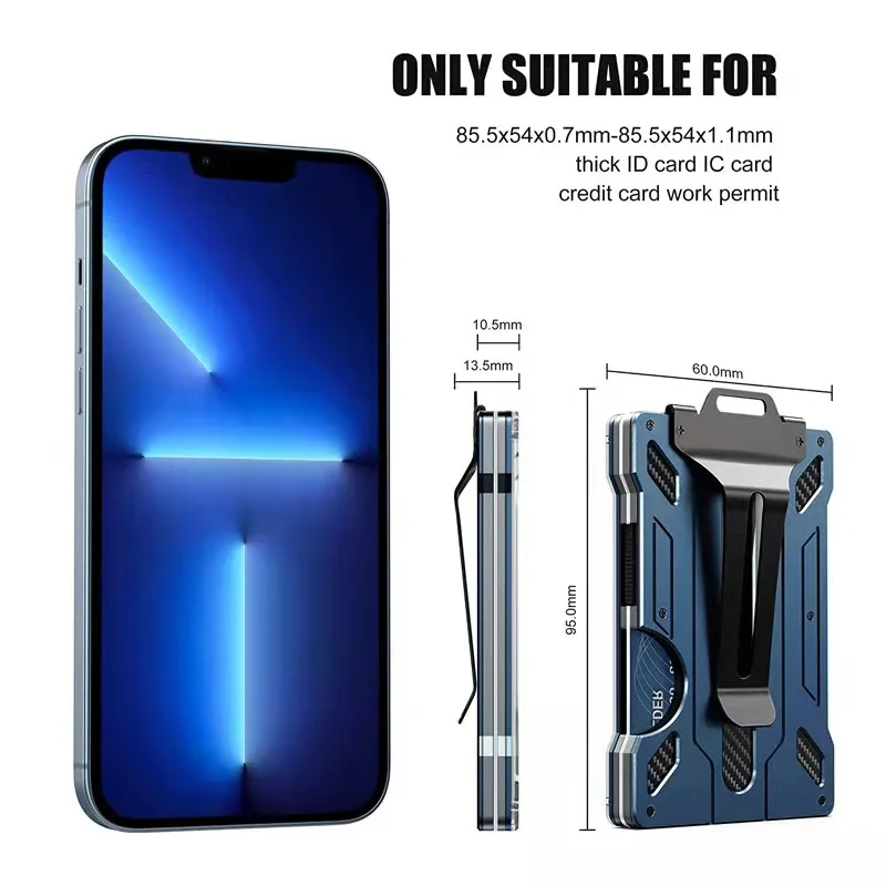 Portafoglio minimalista per uomo-fermasoldi in metallo sottile in alluminio con porta carte d'identità trasparente, blocco RFID, fibra di carbonio ultrasottile