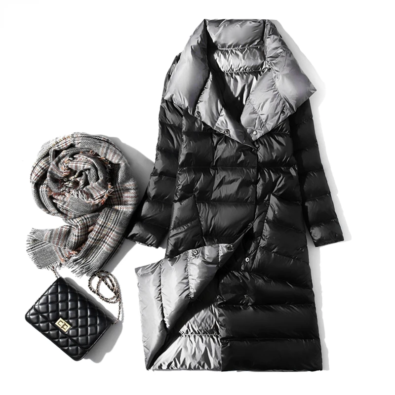 Chaqueta ultraligera de doble cara para mujer, abrigo de plumón de pato blanco a la moda, Parka cálida de un solo pecho, ajuste Delgado, invierno, nuevo