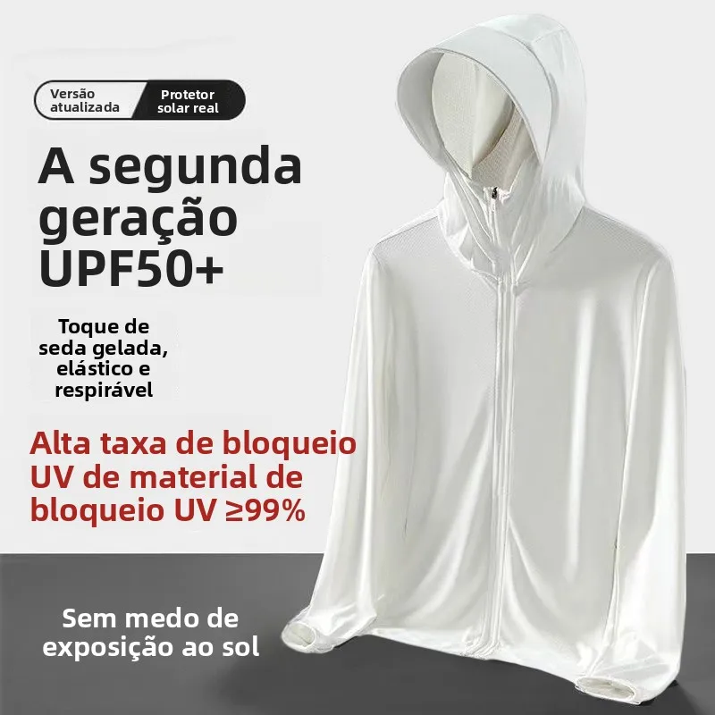 Roupa de Proteção Solar UPF50+ em Seda Gelada com Sensação Refrescante, Jaqueta Leve e Respirável para Pesca, Csa para Esp...