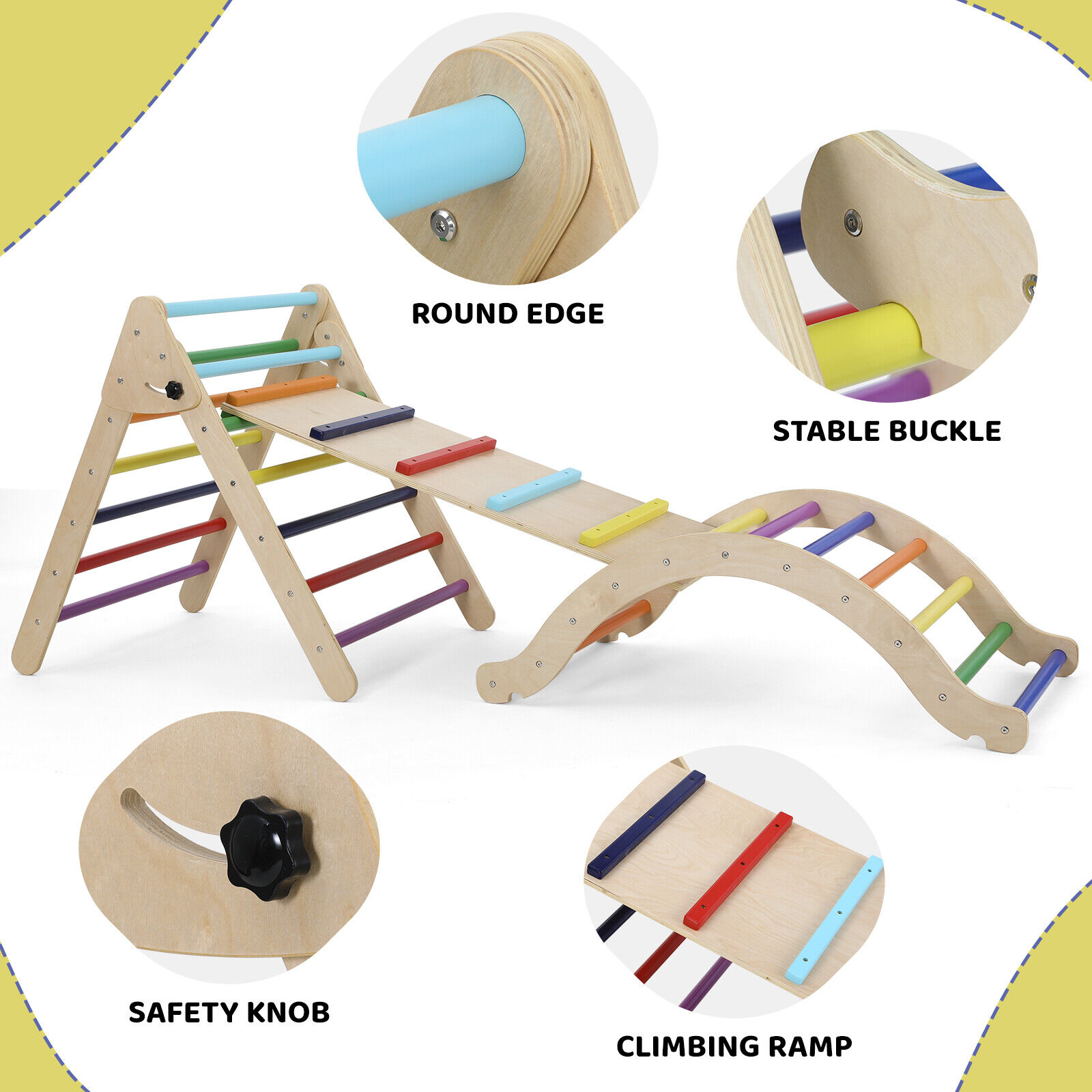 Giocattoli pieghevoli con scala triangolare da arrampicata con rampa per scorrimento, set da arrampicata di 3 bambini robusti di sicurezza in legno che giocano in palestra per interni ed esterni